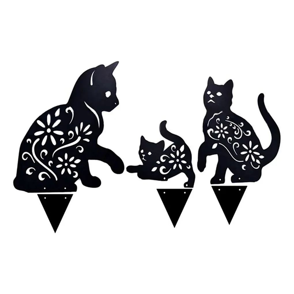 

3pcs/set Outdoor Kitten Statue Yard Art Stakes Animal Shape Decoration Garden Stakes Metal Hollow Lawn Ground Sticks