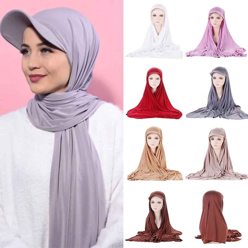 

Baseball Cap Hijab Baseball Hat Shawl Instant Hijab Turban Hat Style Solid Color Hijab Scarf Hat Cap Hijab Shawl Women 2022 New