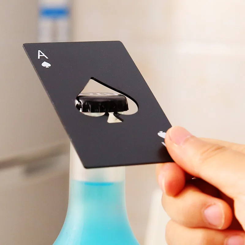 

Kitchen Black Poker Card Beer Bottle Opener Personalized Stainless Steel Credit Card Bottle Opener Card Of Spades Bar Tool