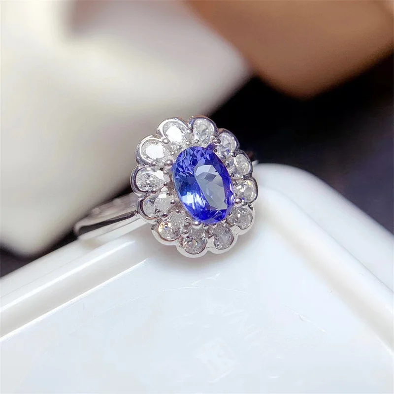 Новое кольцо из серебра 925 пробы с натуральным танзанитом для женщин драгоценное