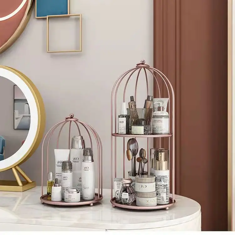 

Скандинавская железная искусственная клетка, органайзер для макияжа, 2-Ярусный Настольный органайзер для ванной и спальни