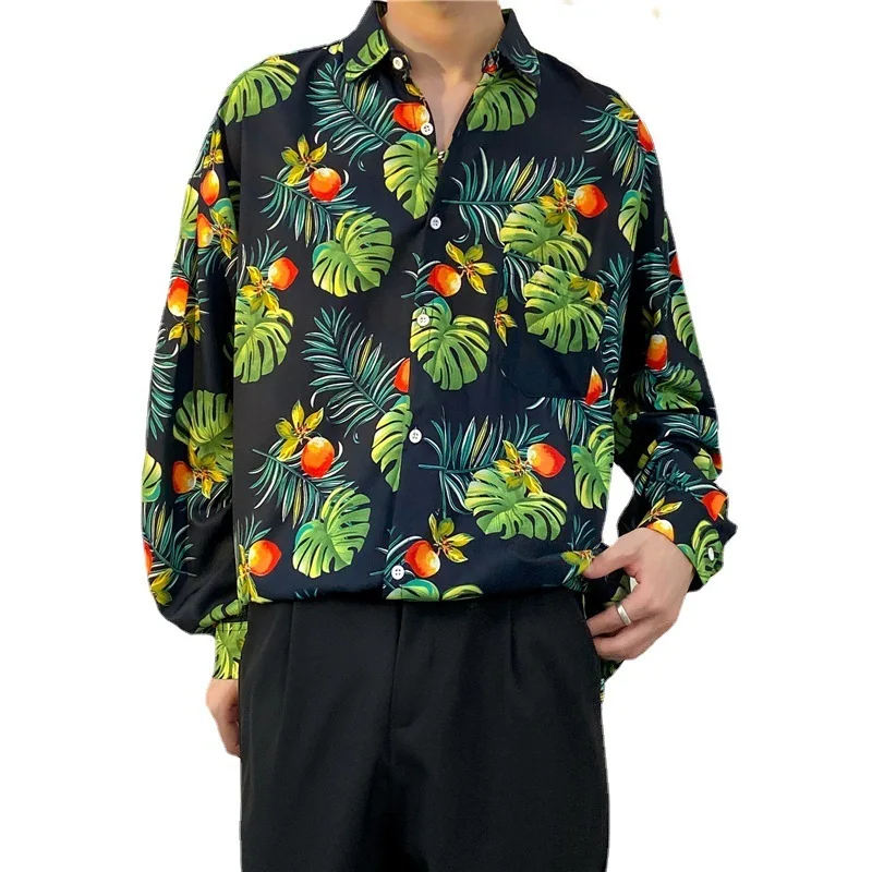 

Гавайские мужские рубашки, пляжная одежда с длинным рукавом и принтом кокосового дерева, модная рубашка с лацканами и пуговицами, летняя одежда для отпуска