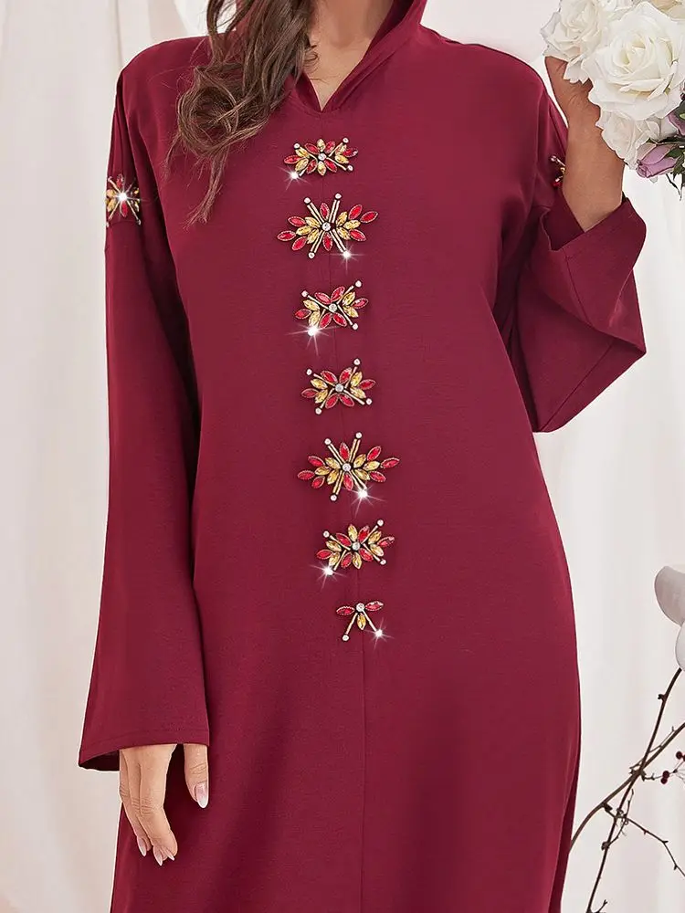 Ramadan Eid Mubarak Red Abaya Dubai Morocco Arabic Turkey Islam Muslim Hijab Modest Dress Kaftans For Women Robes Djellaba Femme