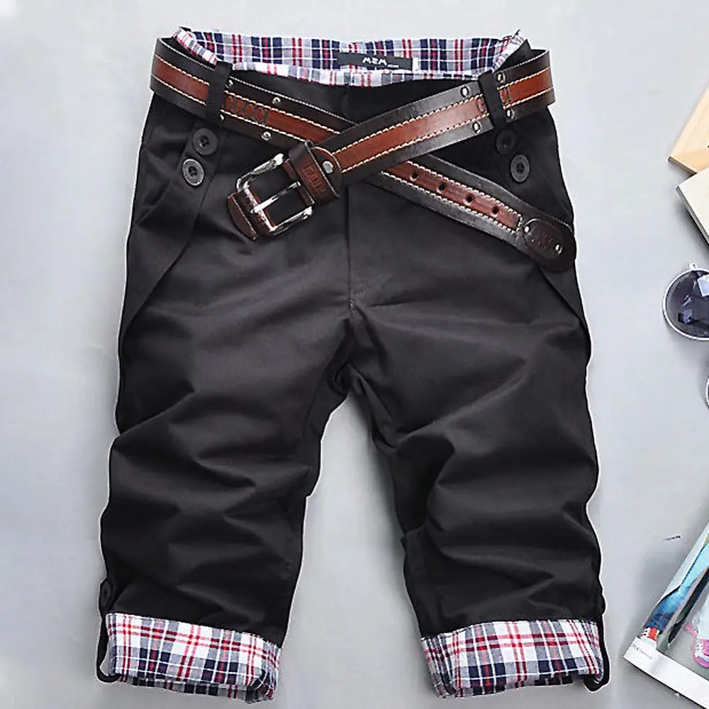 

Men Loose Pants Cargo Shorts Casual Summer Plus Size 3XL Plaid Patchwork Pockets Buttons Fifth Beach men clothing