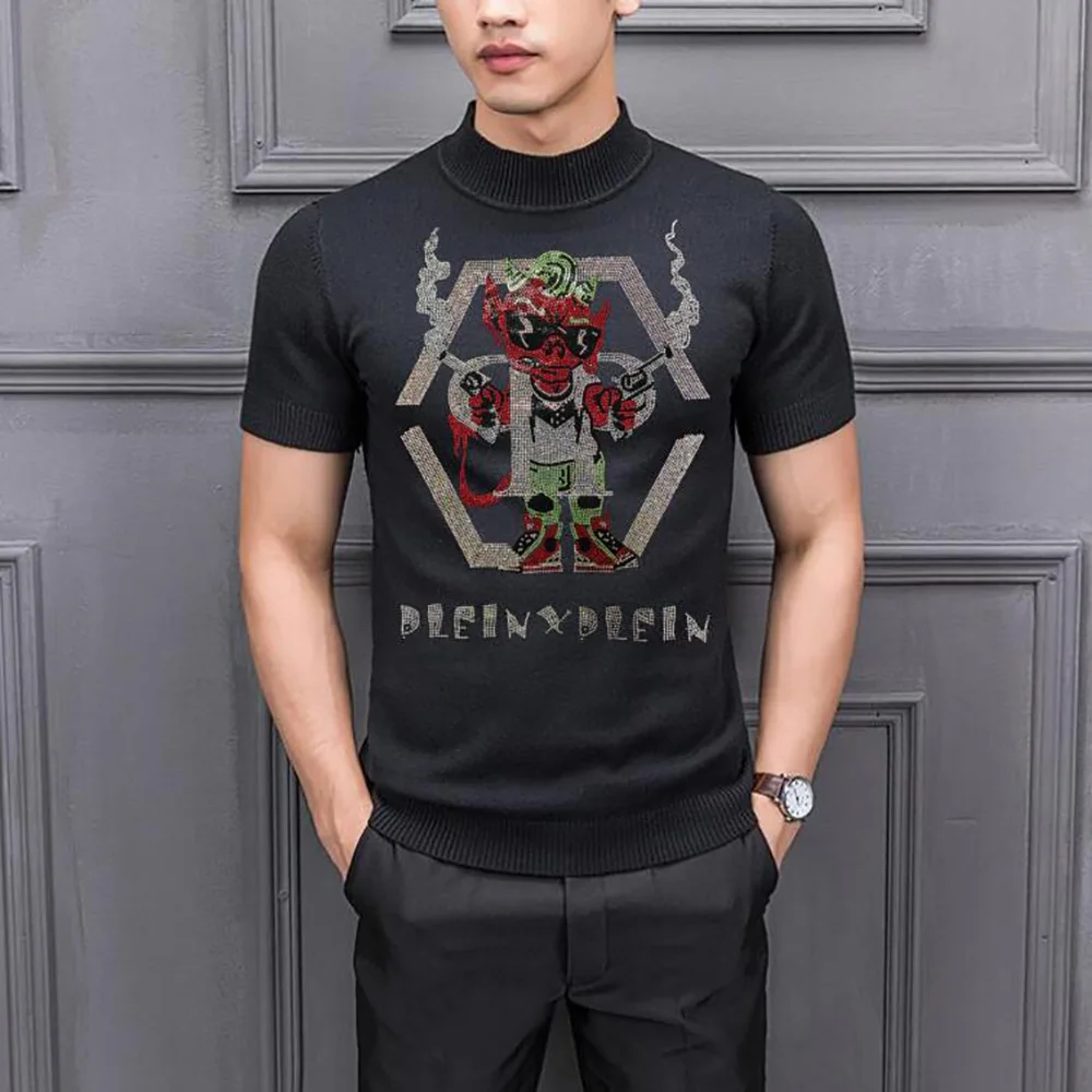 

Rhinestone fashion short Sweater hot cartoon diamond casual long-sleeved streetwear Tops