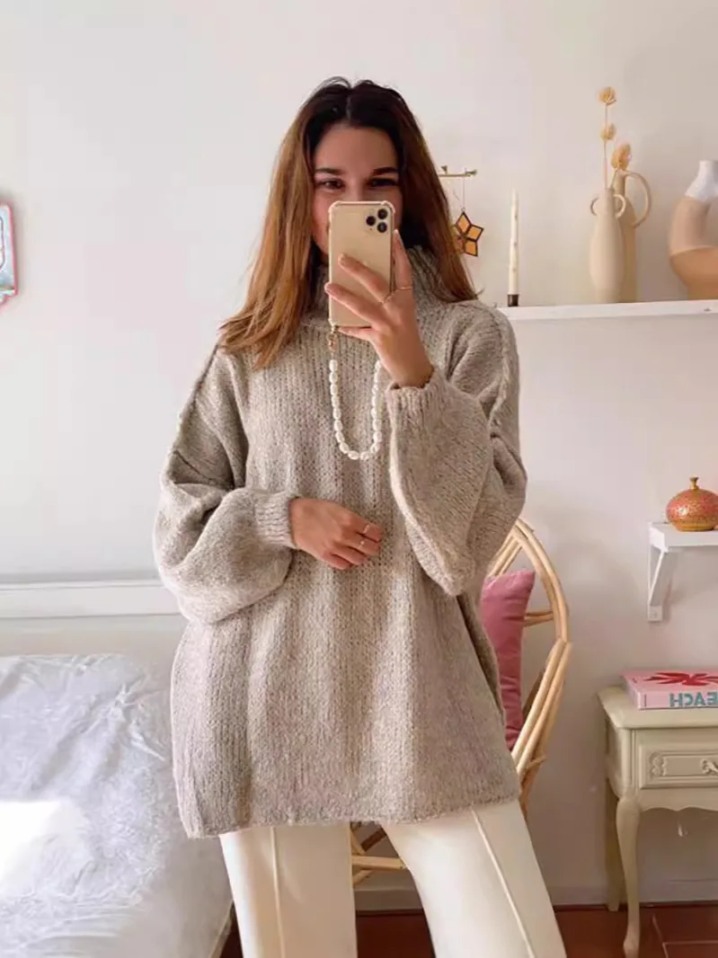 2024 вязаный топ повседневный свитер большого размера женская зимняя теплая