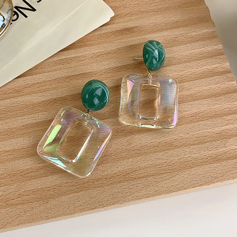 

Retro Contrast Color Square Resin Earrings for Women Teen INS Design Korean Fashion Jewelry Trendy Gift Boucle Oreille Femme
