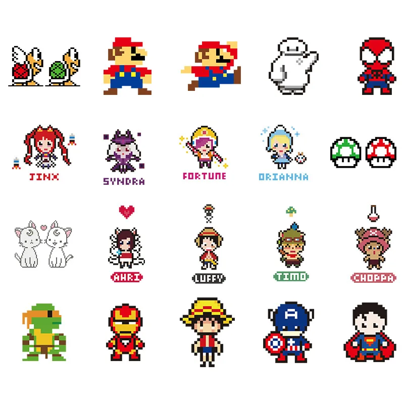 

Pixel Style Japanese Anime Heat Transfer Patch Captain America Iron Man Iron on Stickers DIY Kids T-shirt Hat Backpack Decals