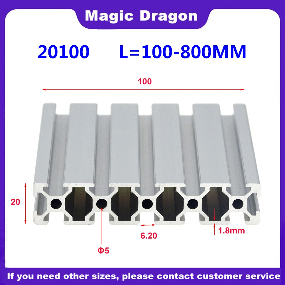 1PC 20100 Aluminum Profile Extrusion 100-800mm Length European Standard Anodized Linear Rail for DIY CNC 3D Printer Workbench - купить по