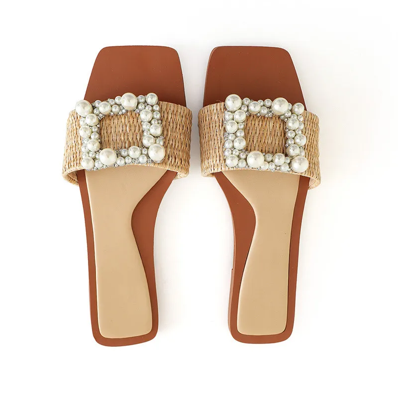 

Женские сандалии на плоской подошве, с широким плетеным ремешком