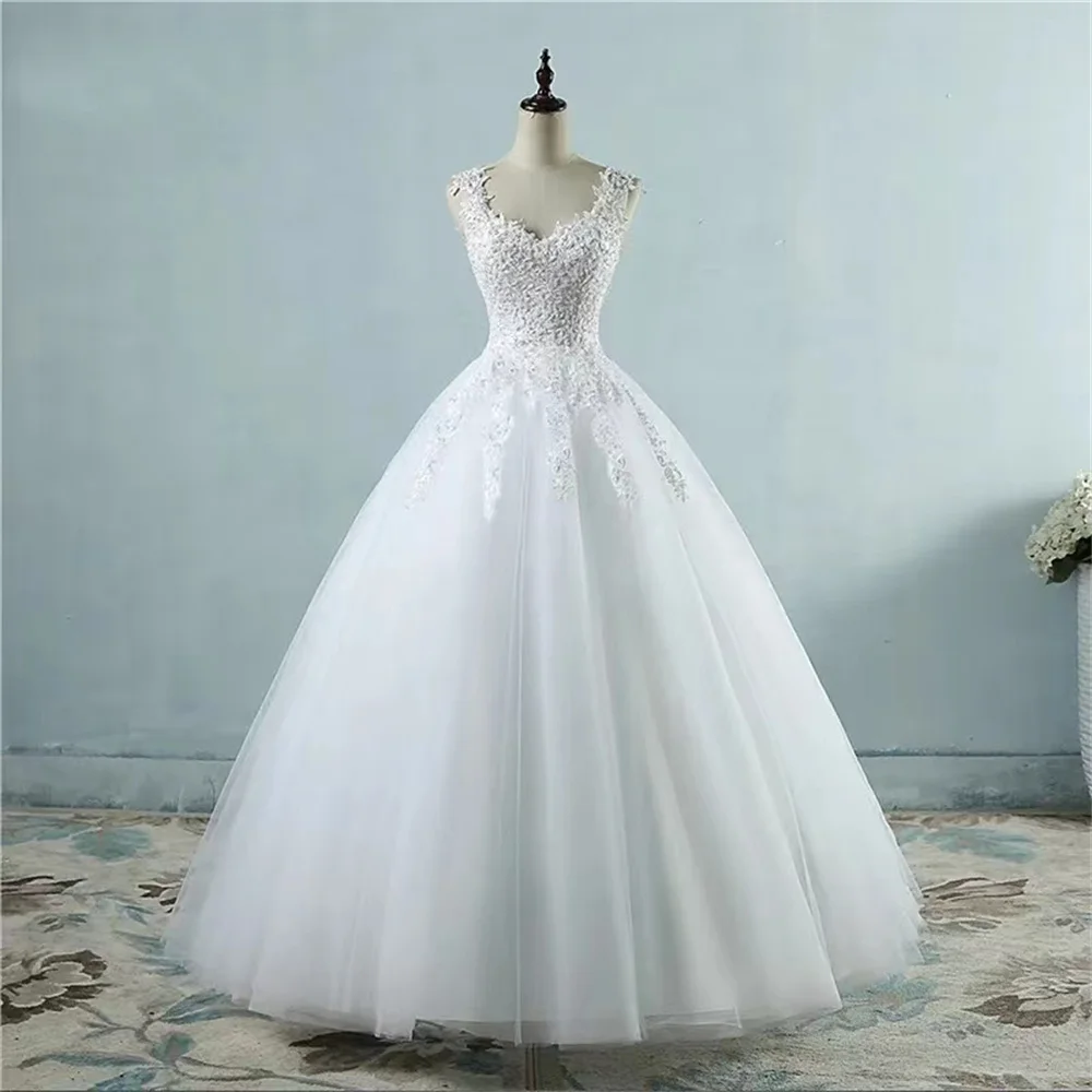 

MULOONG Ball Gown Spaghetti Straps White Ivory Tulle Pearls Bridal Dress For Wedding Dresses 2022 Marriage Customer Made New