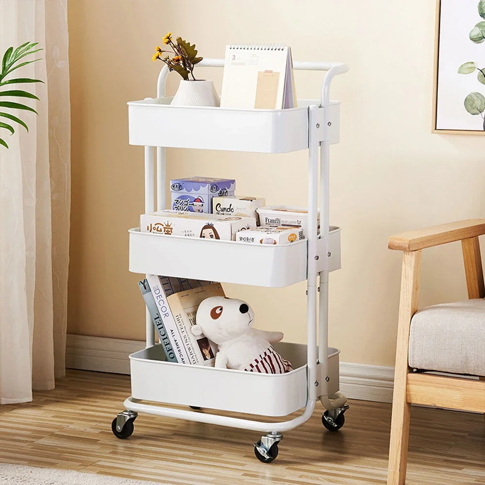 

3-Tier Home Kitchen Storage Utility cart with handle-White--YS
