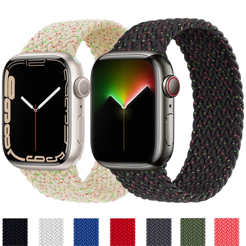 Ремешок Плетеный Соло для Apple Watch band 44 мм 40 45 41 42 38 нейлоновый эластичный браслет