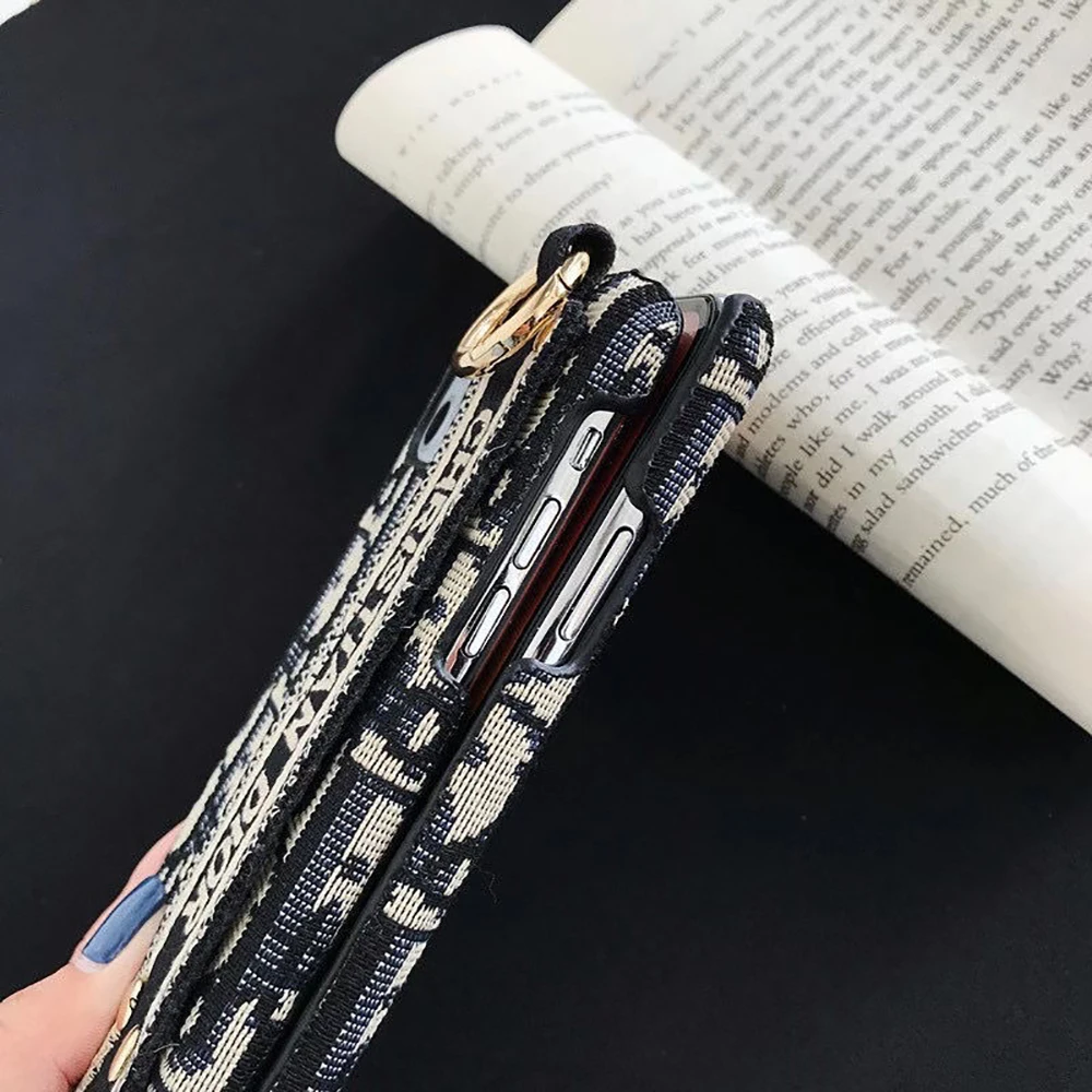 

Роскошный чехол для телефона с вышивкой для iPhone 13, 12, 11 Pro Max Mini, 7, 8 Plus, X, XS, XR, тканевый ремешок на запястье, сумки через плечо, чехлы