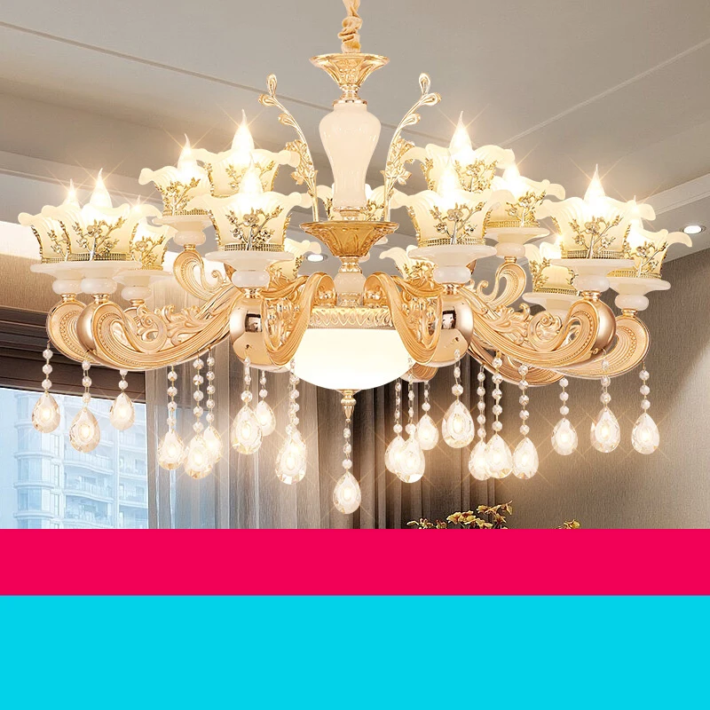 

European Style Living Room Light Luxury Atmosphere Crystal Light Bedroom Light Luxury Bedroom Dining Room Duplex Hanging Light