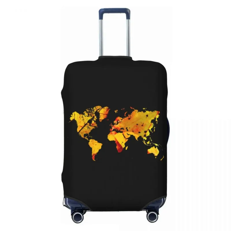 

Custom Autumn Leaves World Map Luggage Cover Protector Cute Geography History Travel Suitcase Protective Cover for 18-32 Inch