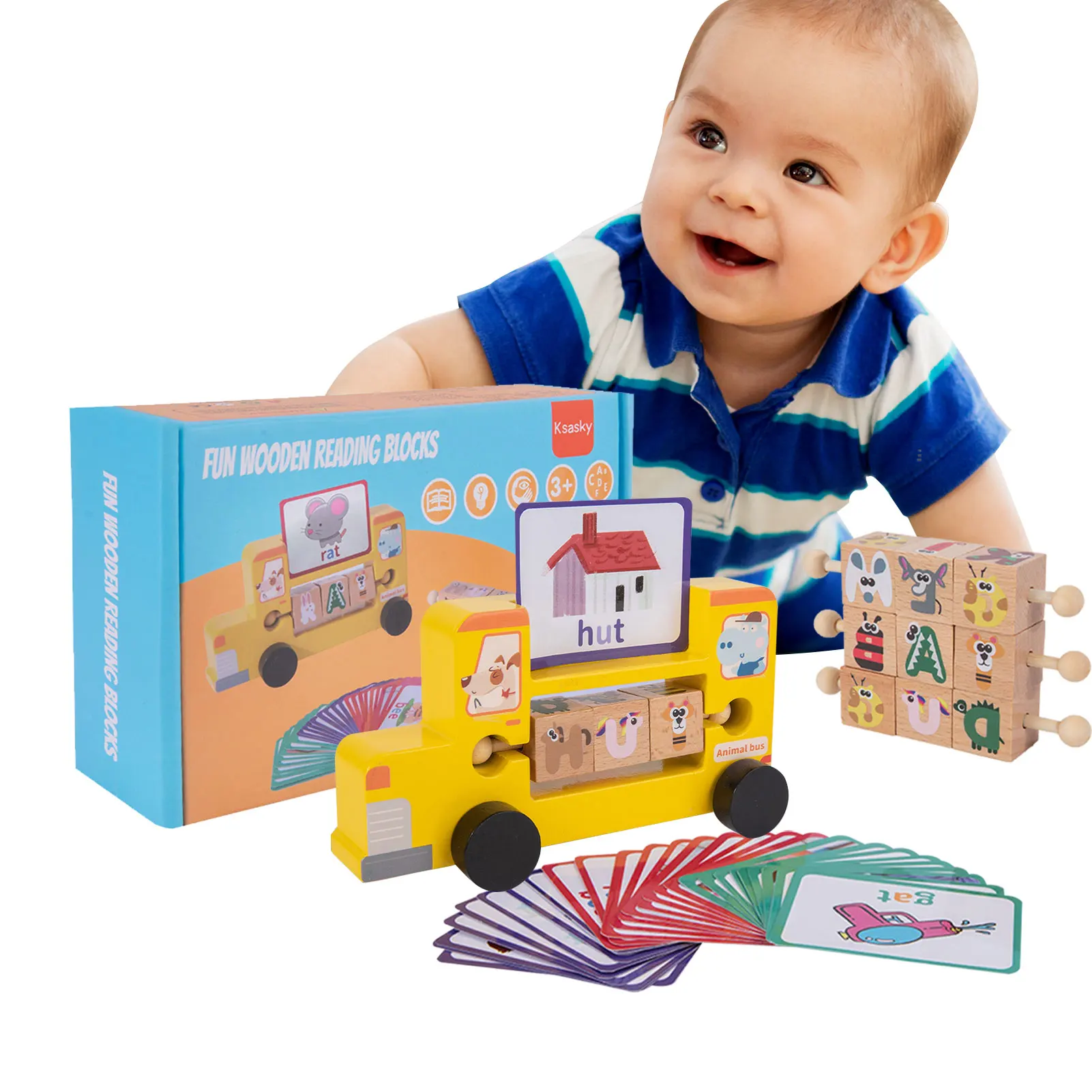 

ABC Learning For Toddlers Reading Blocks Alphabet Puzzle Spelling Game Rotating Short Vowel Rods Sight Word Flash Cards Turning