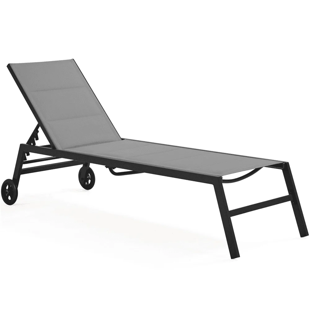 

SmileMart Thickened Texteline Portable Chaise Lounge with Wheels, Dark Gray