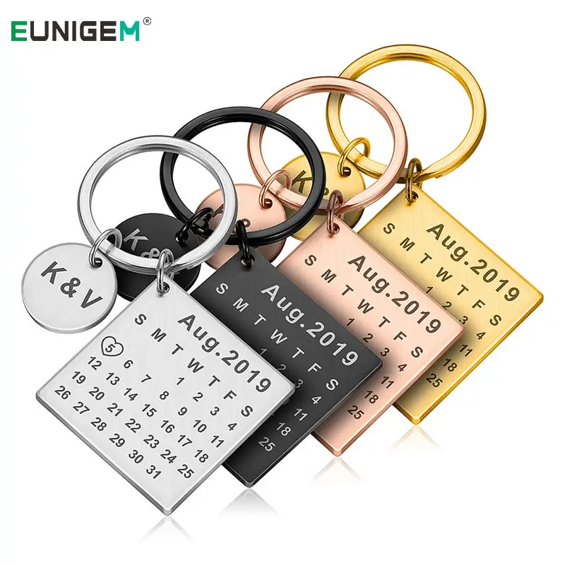

Personalized Calendar Keychain Custom Engrave Keyring Date Birthday Wedding Anniversary Gift for Boyfriend Husband Women Men Him