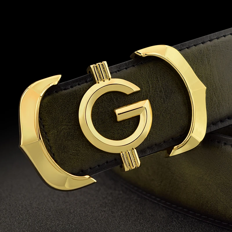 Fashion Smooth Green Belt Luxury Designer Leather G Letter Belt Men Buttons Young Men High Quality Ceinture Homme