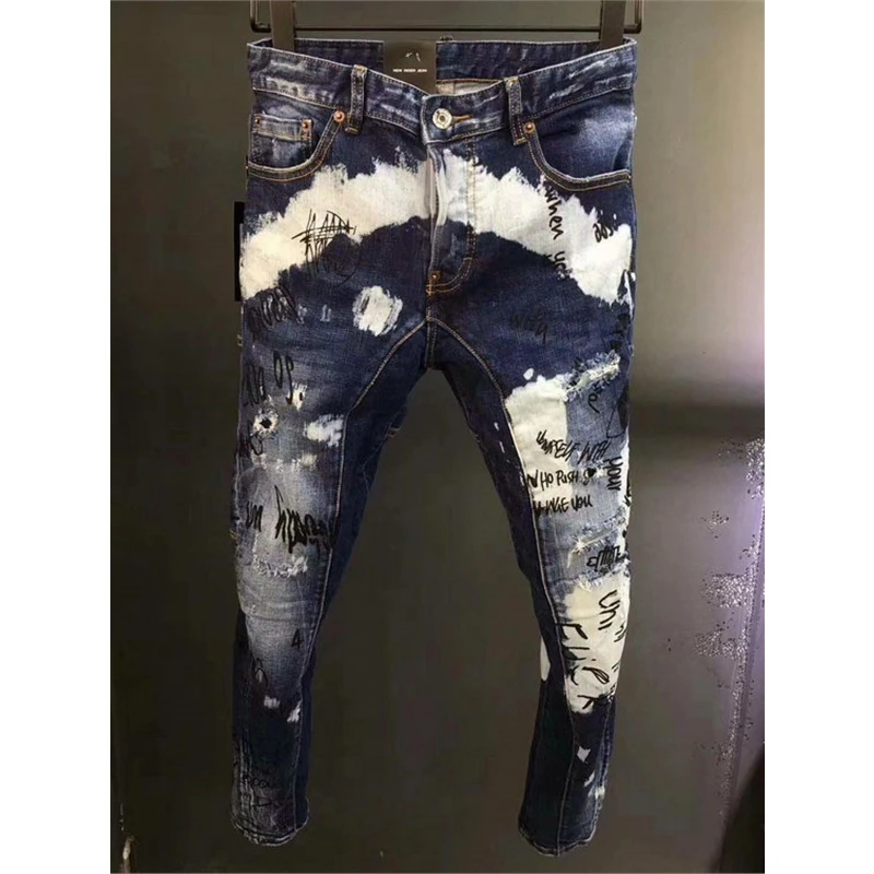 

Специальные тканевые джинсы 2023, мужские обтягивающие Стрейчевые джинсовые брюки стандартной длины в стиле хип-хоп, уличная одежда, повседн...