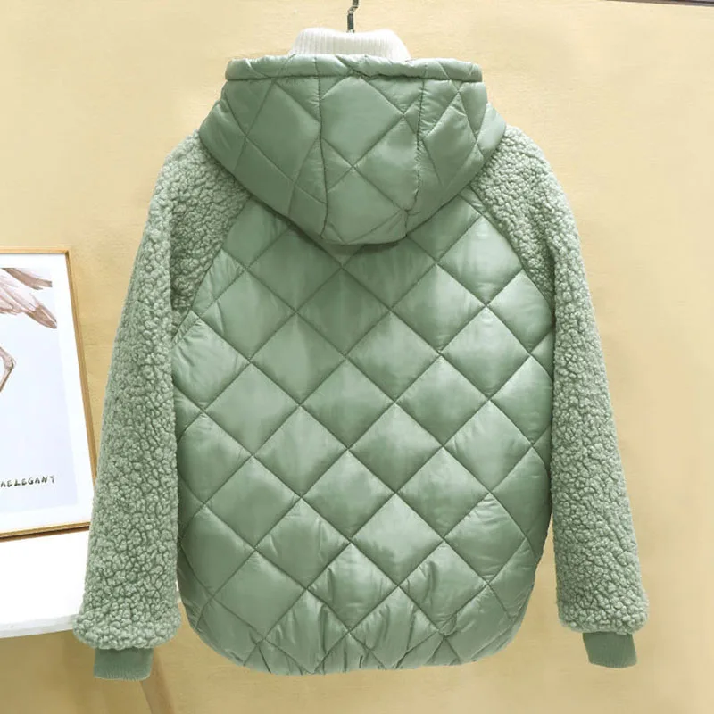 Thin light Down Cotton Jacket Female Short Coat Autumn Winter Women's 2022 New Hooded Loose Imitation lamb Wool Cotton Jacket C