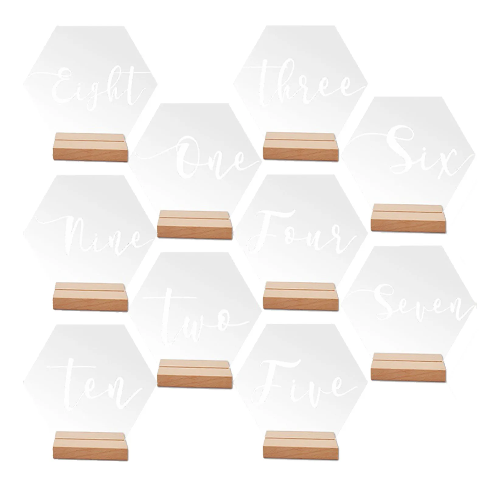 

Acrylic Wedding Table Numbers With Wood Base 10pcs Hexagon Wedding Numbers For Tables Table Cards For Weddings Events Parties