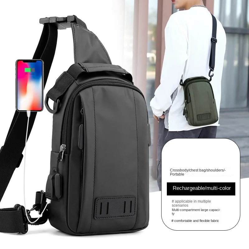 

New multifunctional fashion chest bag waterproof nylon cloth messenger bag trendy men's shoulder bag charging chest bag