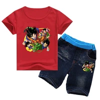 dragon ball goku trend cartoon kids clothes boy sets short sleeve raglan tshirt and denim shorts girl baby child costume suit