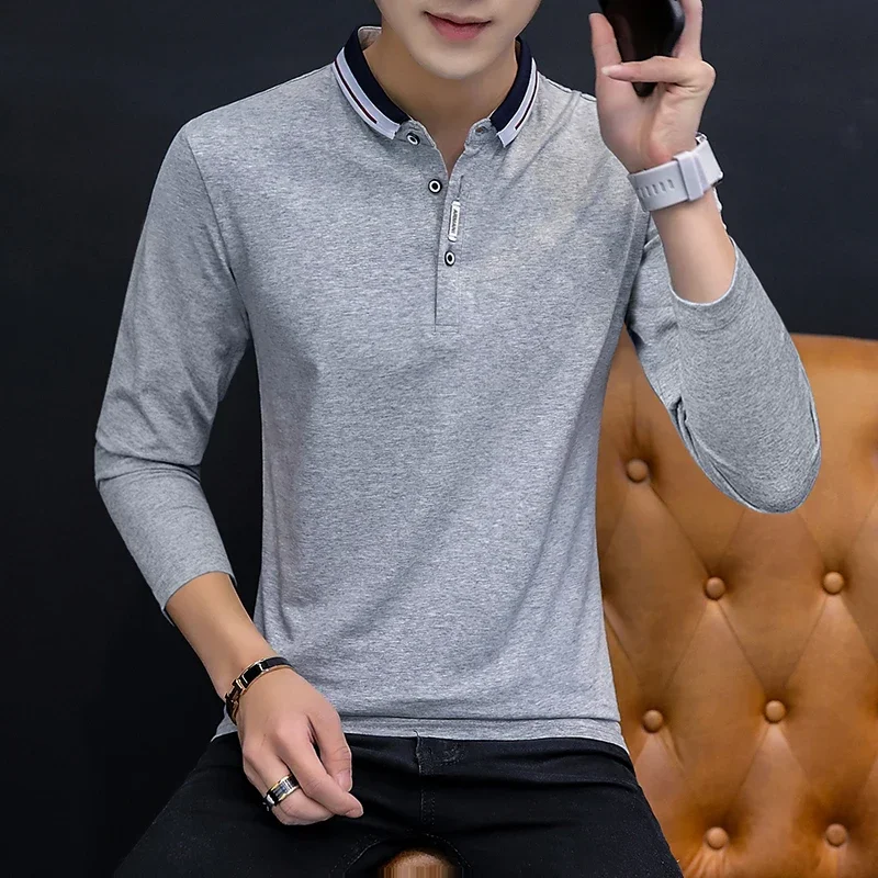 Мужская футболка с длинным рукавом BROWON черная Повседневная Деловая отложным