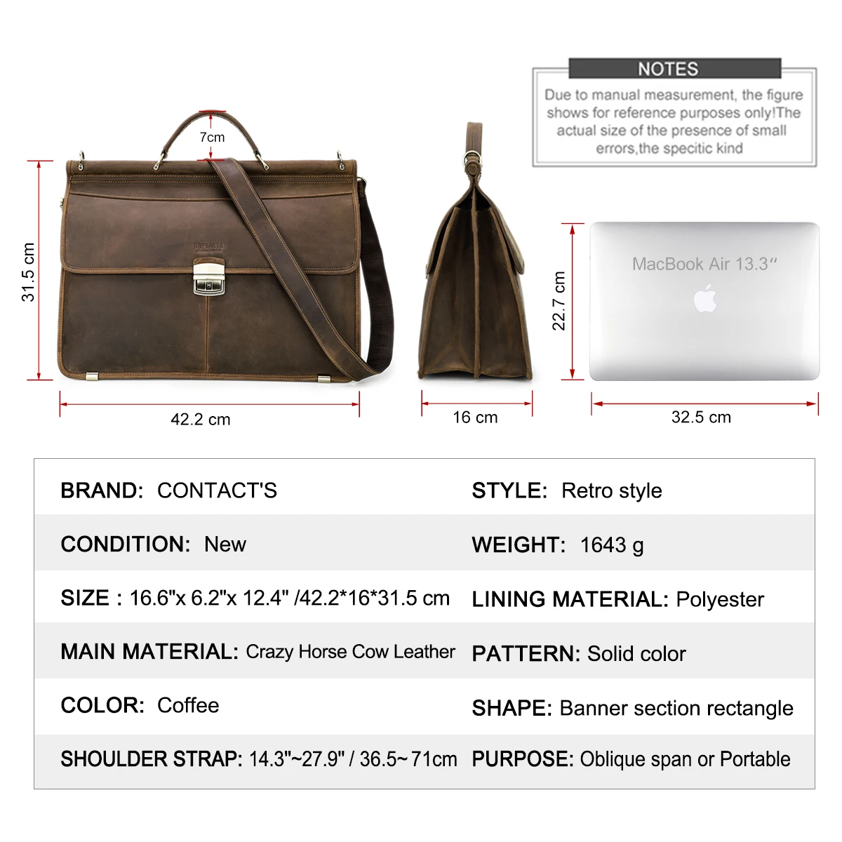 Retro Laptop Briefcase Bag Men Genuine Leather Handbags Casual  Business Tote Bags  Male Shoulder Crossbody bag for documents