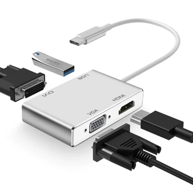 Фото HD 4K USB 3.0 Type-C Mini DP/DP к DVI 24+5 HDMI-совместимый адаптер VGA RJ45 «папа-мама» для ПК, проектора, ноутбука, HDTV №3