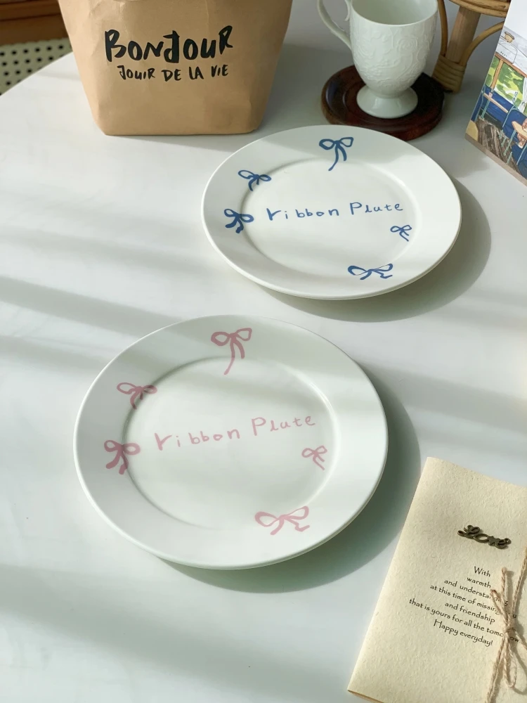 8-дюймовая керамическая тарелка с простым узором в виде банта Корейская семейная