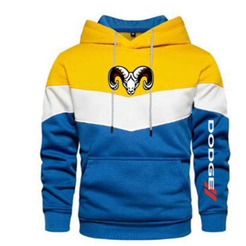 

NEW Men's Autumn Spring Hooded DODGE Color Fashion Sweatshirt Long Sleeve Ccasual Hoodies Sports Patchwork Sweatshirts