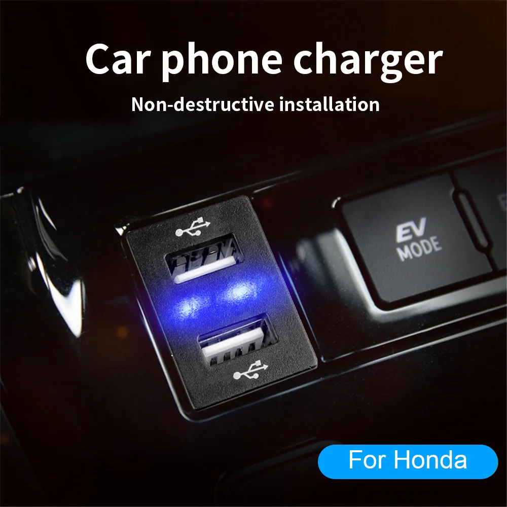 

36mm*24mm 2.1A+2.1A Dual USB Car Charger Port Auto Adapter LED Socket 12V 24V For Honda CIVIC CROSSTOUR CRV ODYSSEY