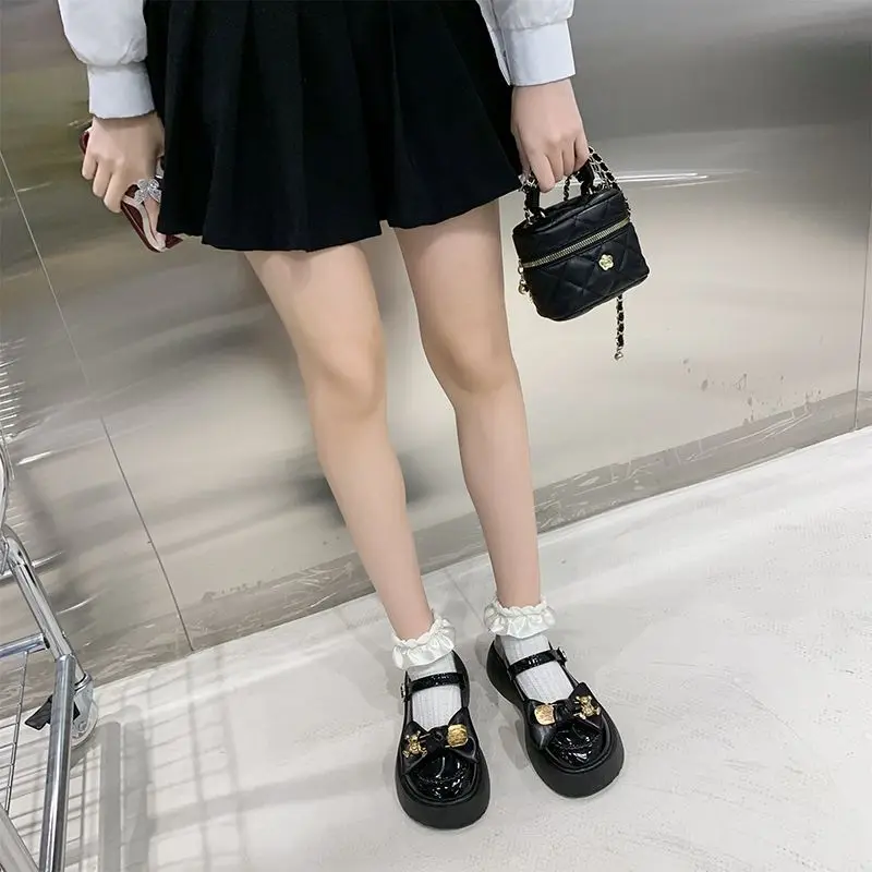 SHANPA Sweet Cool Mary Jane Leather Shoes Japanese Style for Women Thin Bow Shoes with Thick Soles In Spring and Summer 2023