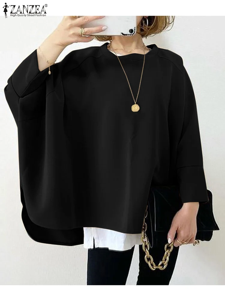 

Блузка ZANZEA Женская однотонная, стильная повседневная элегантная Свободная рубашка в Корейском стиле, топ с коротким рукавом и круглым выре...