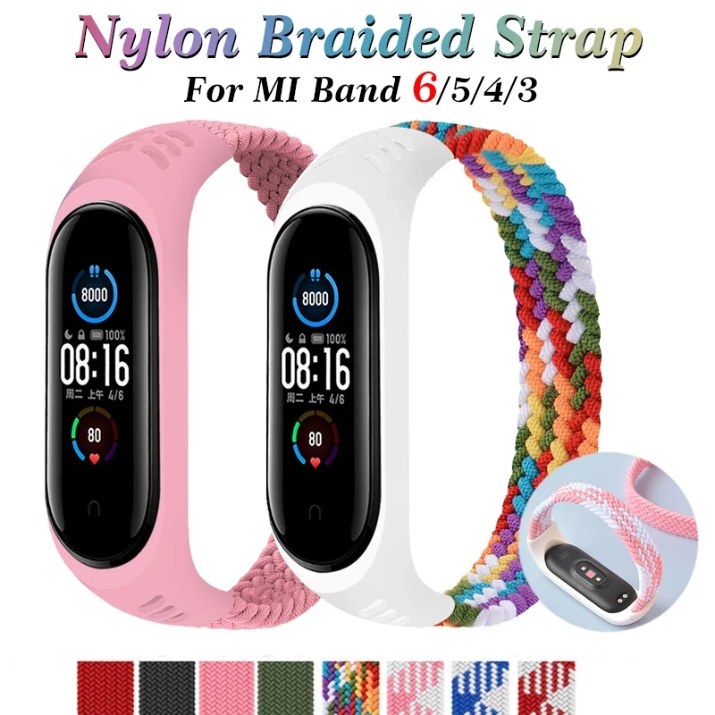 

For Xiaomi Mi Band 3/4/5/6 Braided Strap Durable Waterproof Single Loop Nylon Braided Elastic Watch Strap For Mi Band 3 /4 /5/ 6