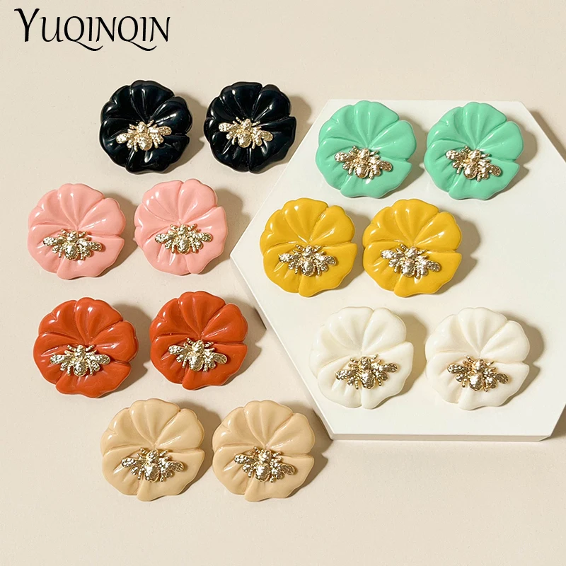 

Trendy Geometric Round Big Earrings For Women Fashion Jewelry Bee Studs Earrings Colorful Acrylic Brincos Party Gift Accessories
