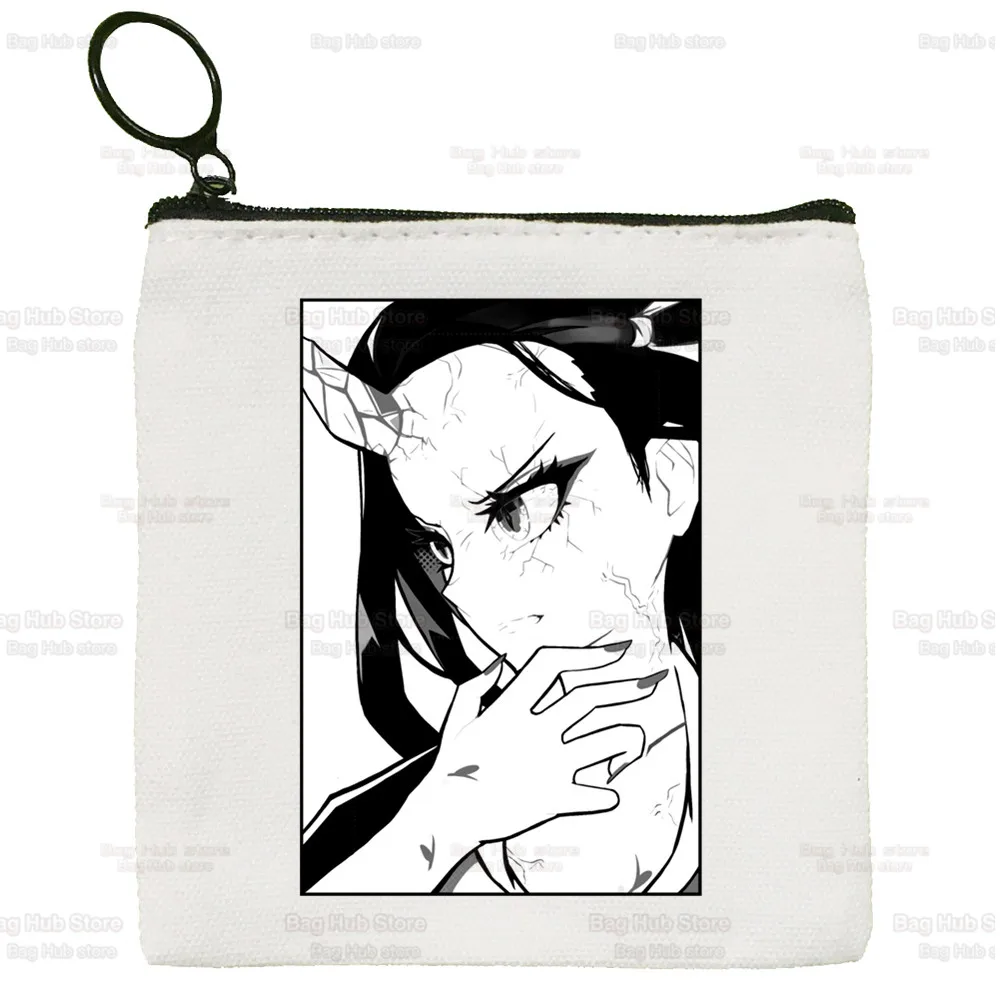 Tanjiro Nezuko Cute Mini Coin Purse Canvas Kimetsu No Yaiba Student Wallet Coin Case Demon Slayer Zipper Hand Female Key Case