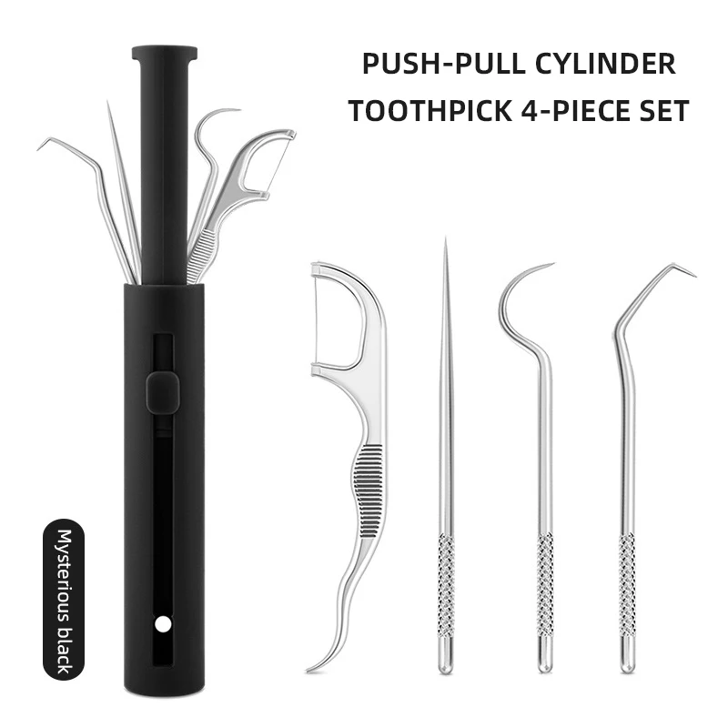 

4pcs/Set New Floss Toothpicks with Thread Stainless Steel Toothpick Set Portable Oral Cleaning Tools Tooth Flossing Cleaner