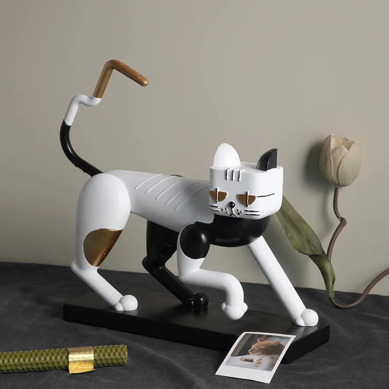 Nordic ins creative resin mechanical cat animal ornaments abstract living room home decoration office desktop figurines crafts