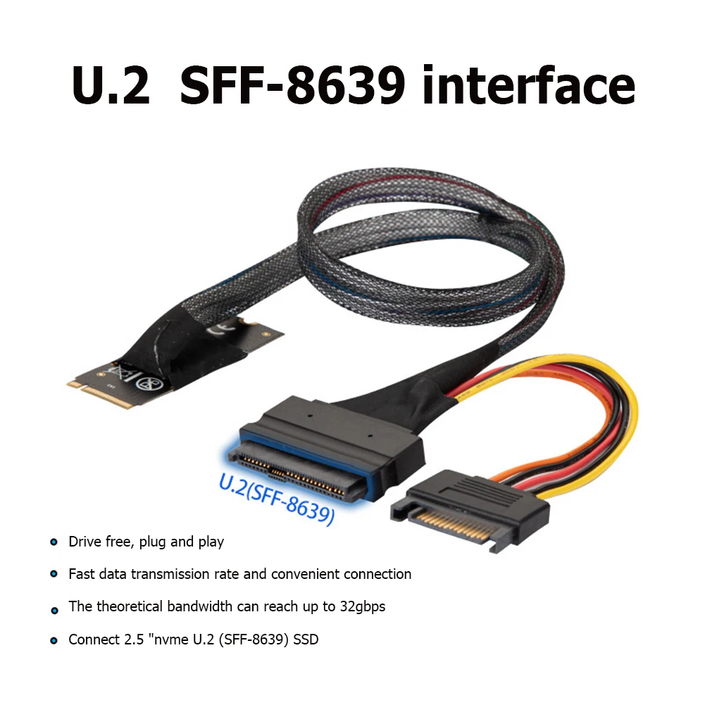 

M2TO8639 M.2 M-Key to U.2 SFF-8639 Adapter Cable w/ SATA 15-Pin Female Connector