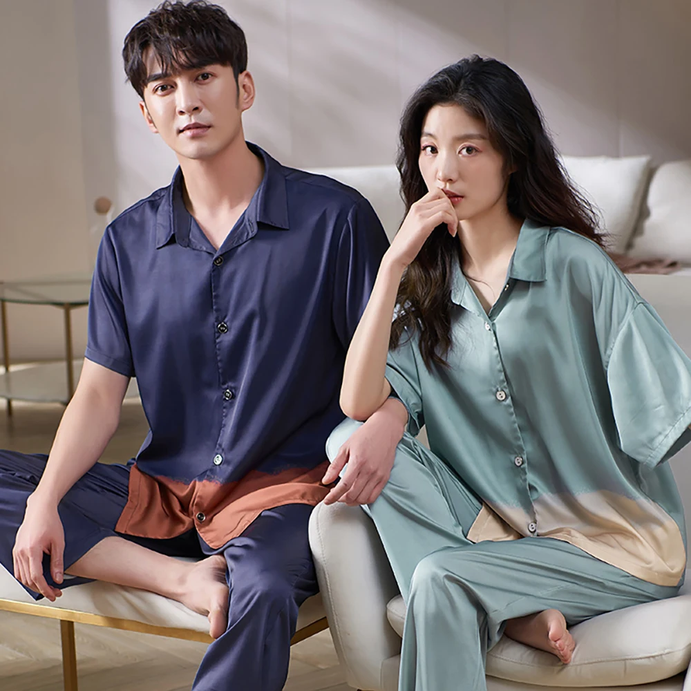 Spring Summer Silk Like Pajamas for Men Trendyol Luxury Satin Pajama Sets Breathable Sleepwear Night Clothes pijama masculino