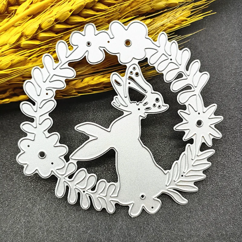 

Kawaii Easter Wreath Bunny Metal Cutting Dies DIY Scrapbook Die Cutout Wedding Party Craft Card Embossing Making Decora Stencils