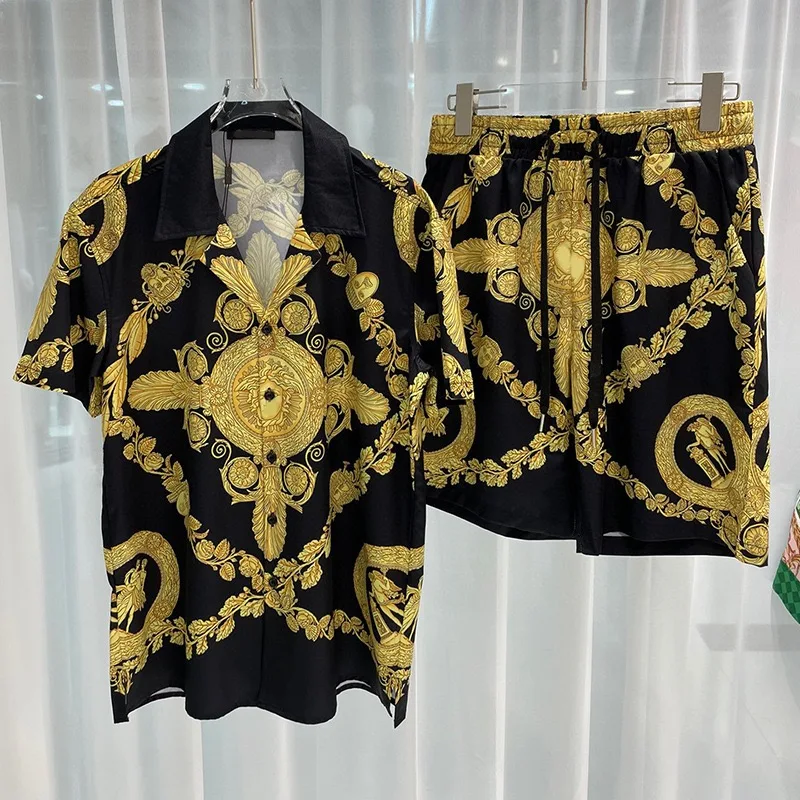 Мужской Пляжный Повседневный Комплект — Рубашка И Шорты С Цветочным Принтом