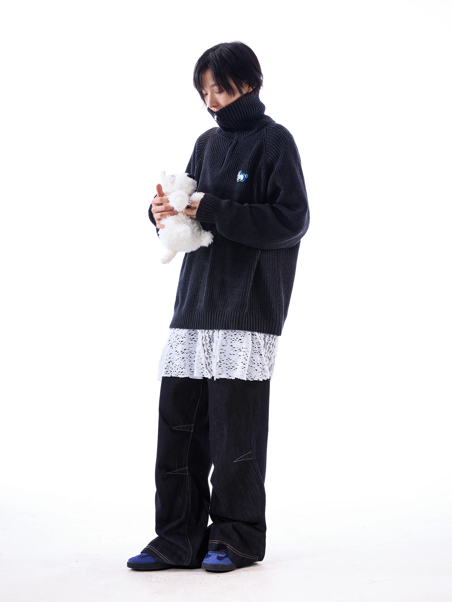 Sameuoo свободного действия свитер с высоким воротником на молнии West Highland Puppy