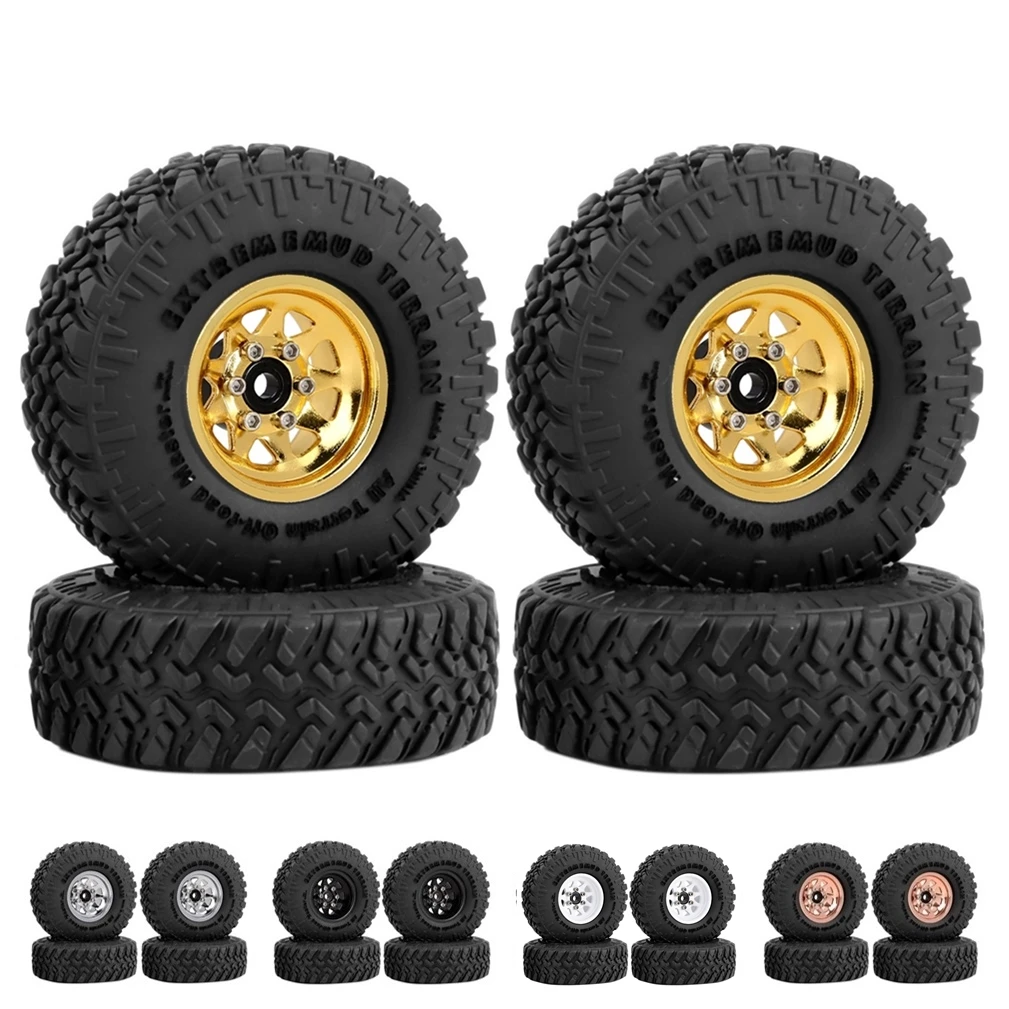

4pcs Metal 1.0" Beadlock Deep Dish Wheel Tire Set For 1/18 1/24 RC Crawler Car Axial SCX24 AX24 TRX4M FMS FCX24 Upgrade Parts