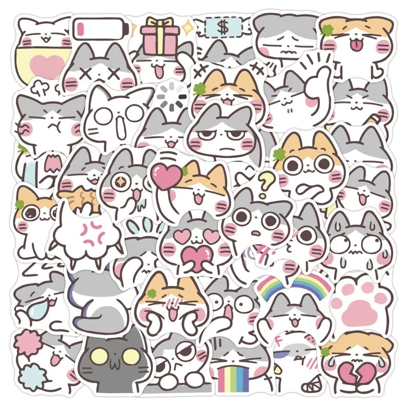 

40pcs Cartoon Anime Kawaii Kitten Stickers Cute Pet Emoticon Bag Luggage Hand Account Stickers