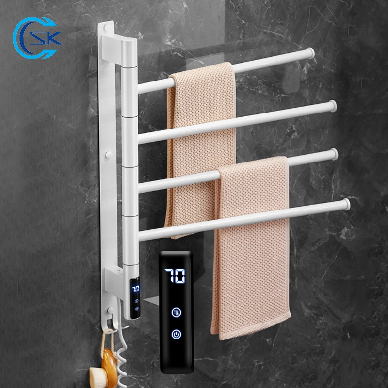 

Bathroom Electric Heating Towel Rack Black/White Thermostatic Touch Control Towel Warmer 180° Rotation Electric Towel Rail 220V